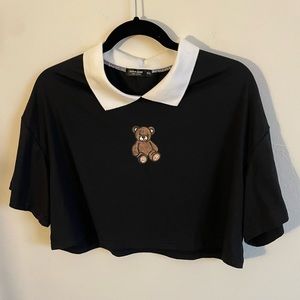 like new crop top with teddy bear embroidery
